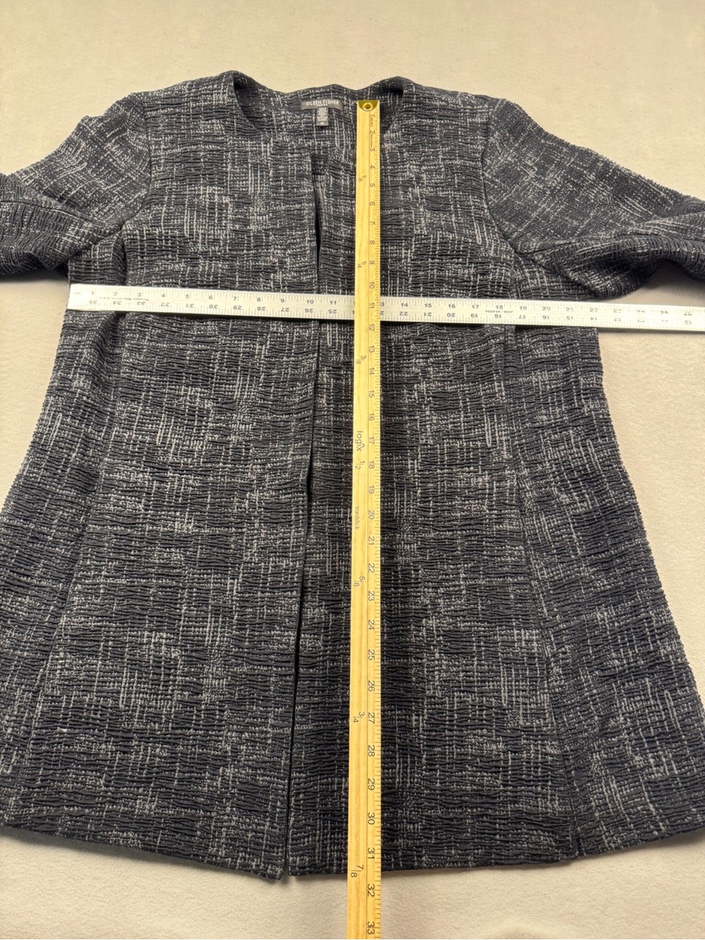 Eileen Fisher Jacket Womens 1X Gray Textured Organic Cotton Blend Open Front - Picture 8 of 9